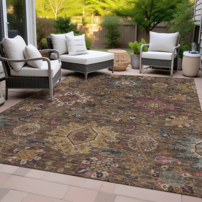 Machine Washable Indoor/Outdoor Boho Traditional Chantille Rug