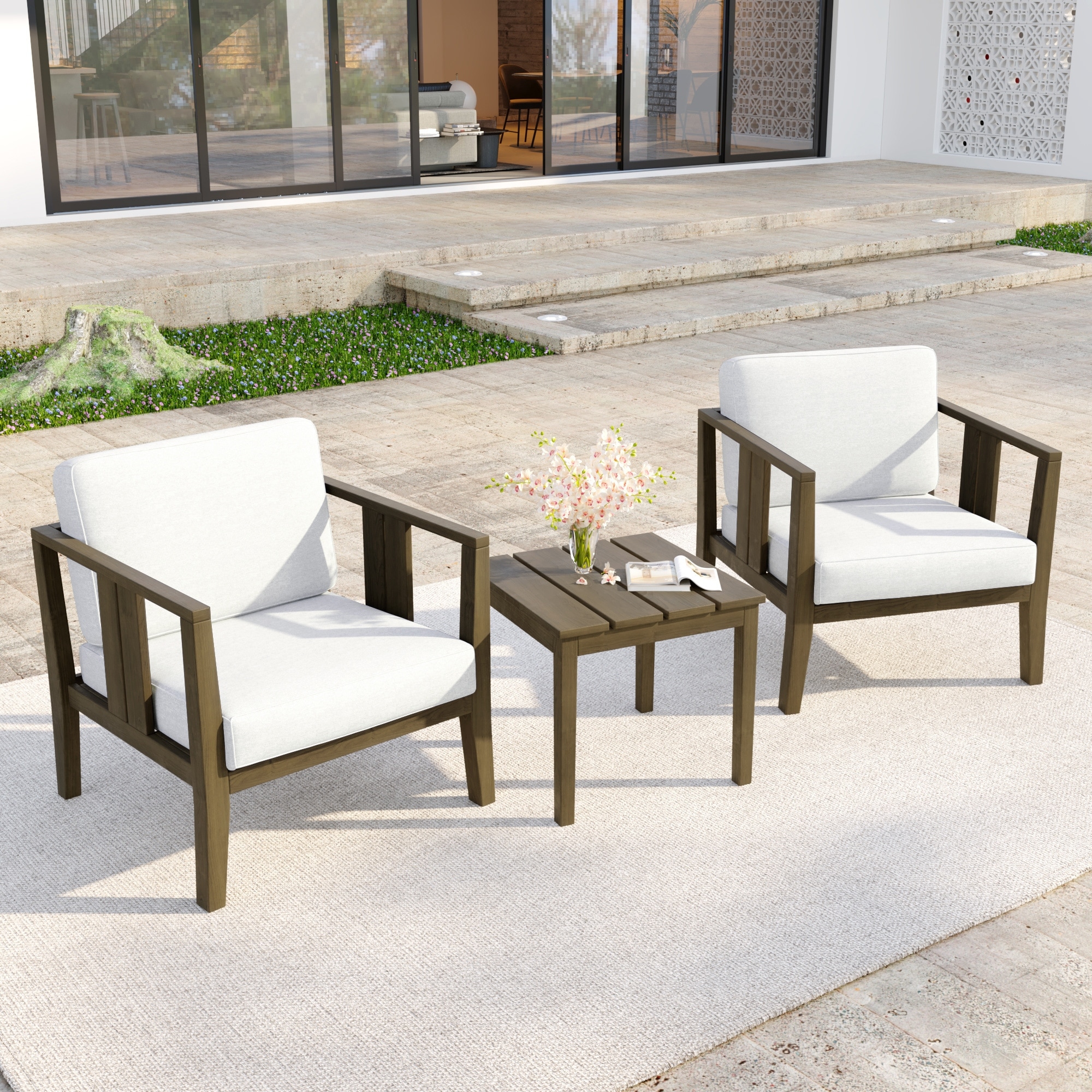 Outdoor Teak Wood Patio Club Accent Chair with Cushions