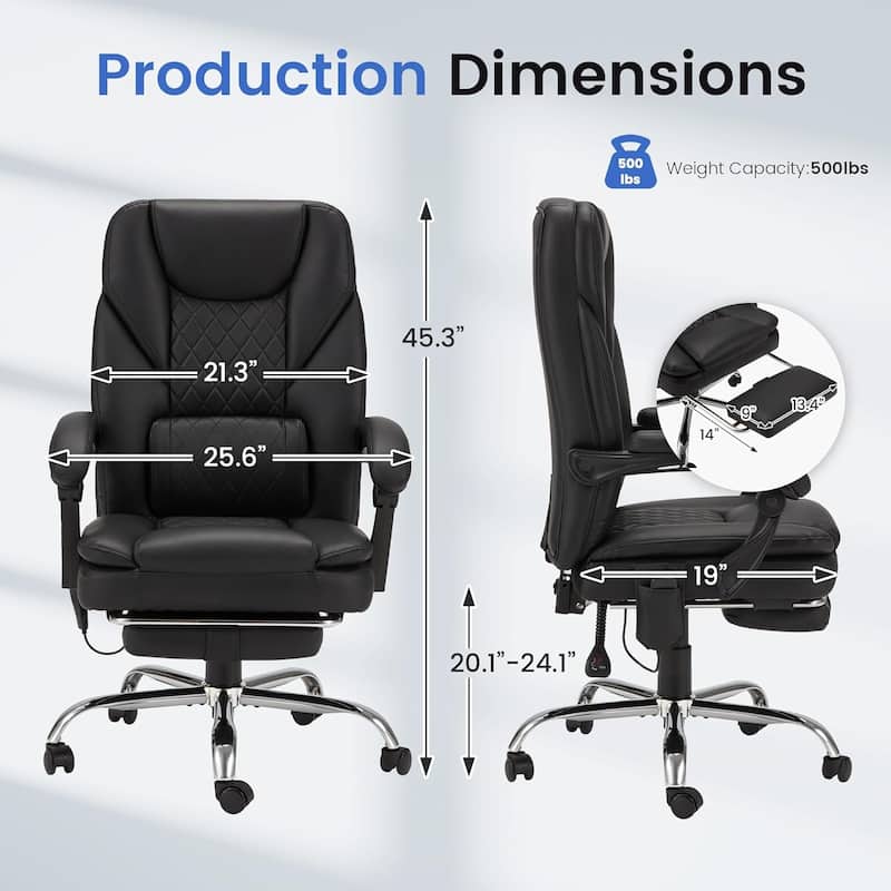 Ergonomic 6-Point Massage Office Chair with Heating, Reclining Function, Retractable Footrest, and Adjustable Armrests