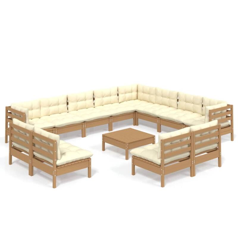 vidaXL Solid Pinewood Patio Lounge Set 13 Piece with Cushions Multi Colors