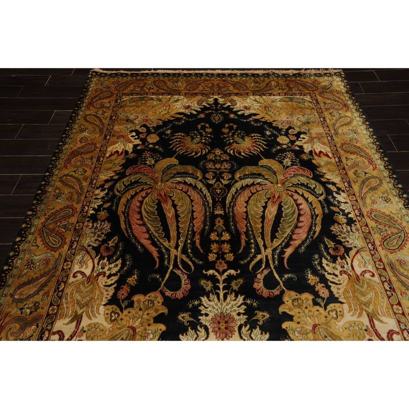 Agra Traditional Botanical Plush Pile Tea Wash Silky Sheen 6'2''x9'3'' Hand Knotted New Zealand Wool Green Rug - 6' 2'' x 9' 3''