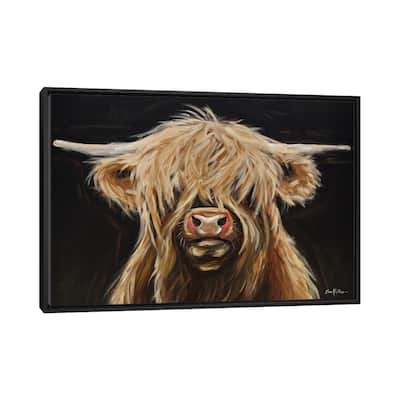 iCanvas "Highland Cow On Black" by Hippie Hound Studios Framed Canvas Print