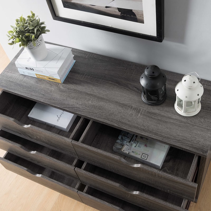 DH BASIC Mid-Century Modern Distressed Grey 47-inch Wide 6-Drawer Dresser by Denhour