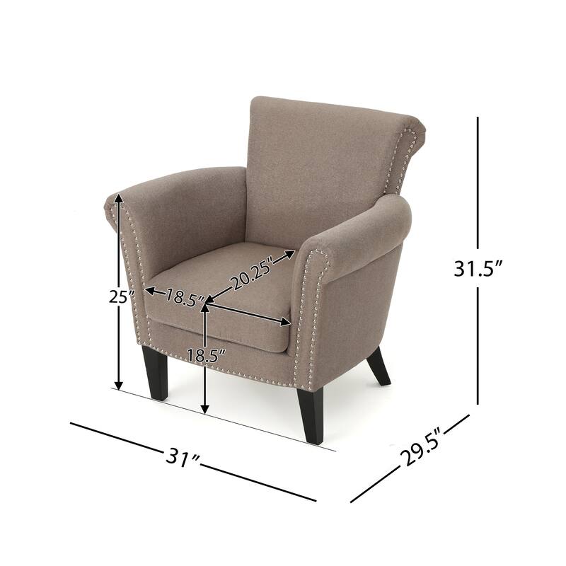 Roomfitters Upholstered Club Chair with Rolled Arms, Nailhead Trim and Cushioned Seat, Stylish Accent Armchair