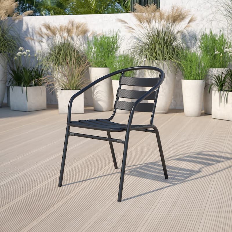 Metal Restaurant Stack Chair with Aluminum Slats - Black