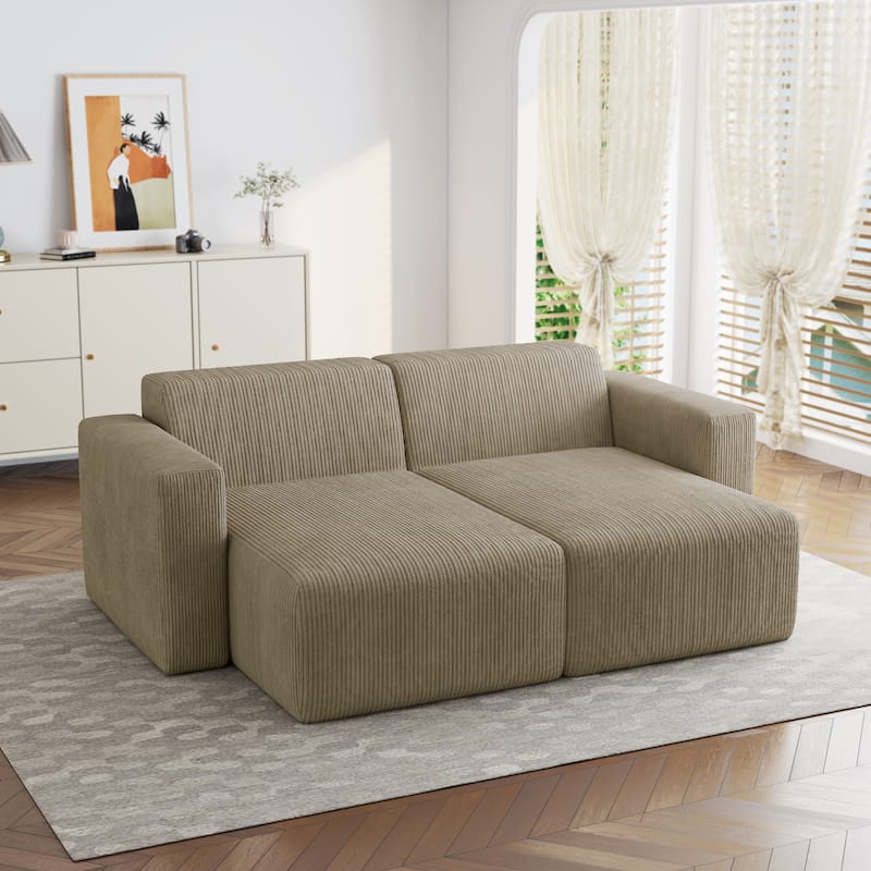 UIXE Upholstered Corduroy Chaise Lounges For Interior - Khaki-2-Piece