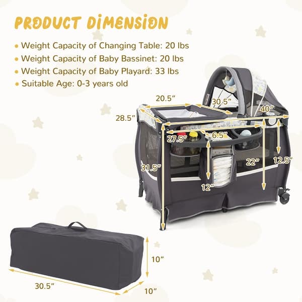 slide 2 of 36, 4 in 1 Portable Pack and Play Baby Nursery Center with Bassinet - 41" x 28.5" x 31.5" Yellow