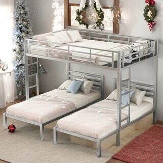 Full Over Twin&Twin Size 3 In 1 Bunk Bed With Built-in Shelf for Home