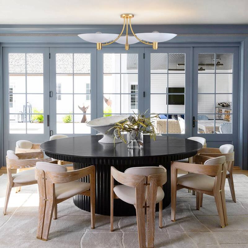 3-Light White Brass Sputnik Saucer Semi Flush Light Curved Arms - 40.6 Inches