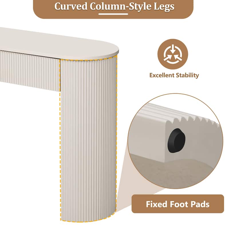 Fluted Console Table with 2 Drawers, Oval Top Entryway Table Champagne White Accent Table Sofa Table