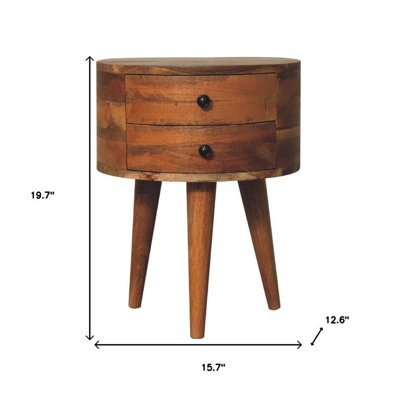 HomeRoots 20" Brown And Oak Solid Wood Oval Two Drawer Nightstand