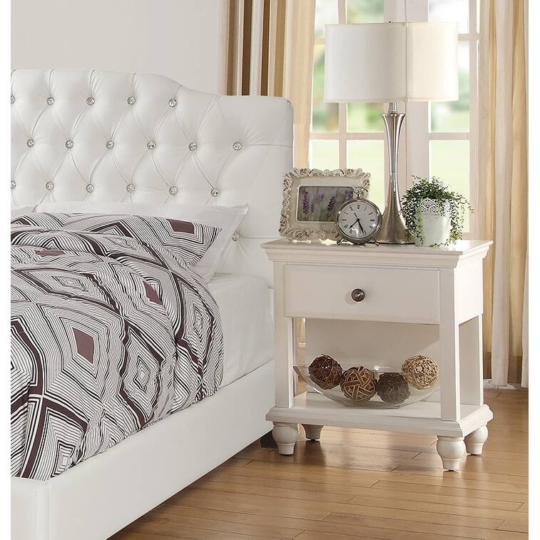 Modern White Wooden Nightstand, 1 Drawer & Shelf, Bed Side Table, Plywood