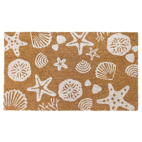 RugSmith White Machine Tufted Sea Shells Doormat, 18"x30"