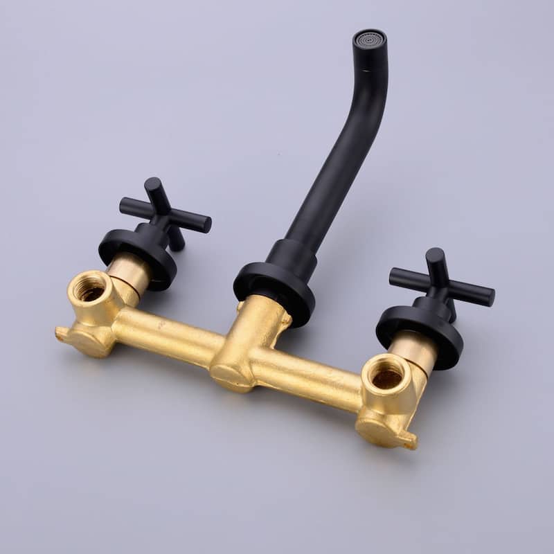 2 Handle Wall Mounted Bathroom Sink Faucet with Cross Design Handles, Rust and Corrosion Resistant and Fingerprint Resistant