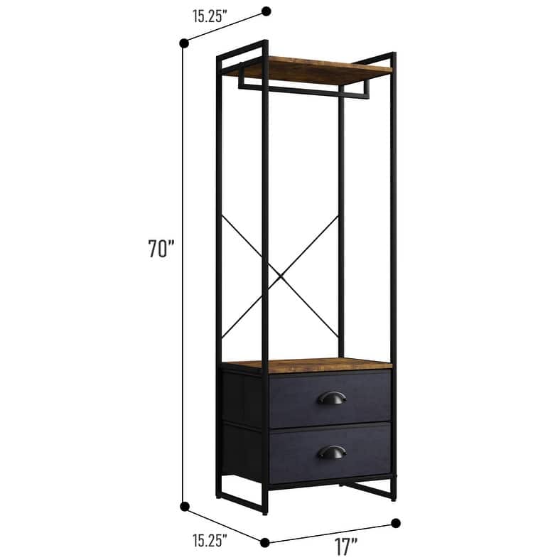 Clothing Rack with 2 Drawers - Tall Closet Stand Dresser for Bedroom