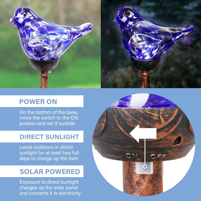 Exhart Solar Pearlized Hand Blown Glass Bird Garden Stake, 6 by 31 Inches