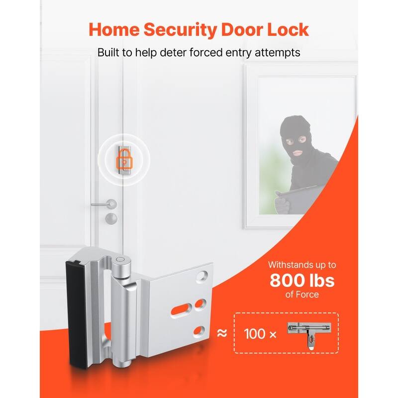 2 Pack Silver Door Reinforcement Lock Aluminum Alloy Security Latch with Rubber Bumper