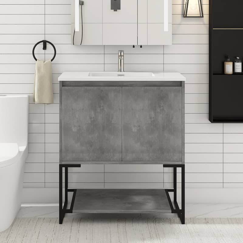 30-inch Freestanding Bath Vanity with Cultured Mable Top - Charcoal Gray with White Top