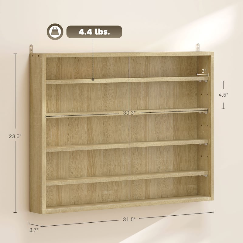 HOMCOM 5-storey Wall Shelf Display Cabinet w/2 Glass Doors and 4 Adjustable Shelves