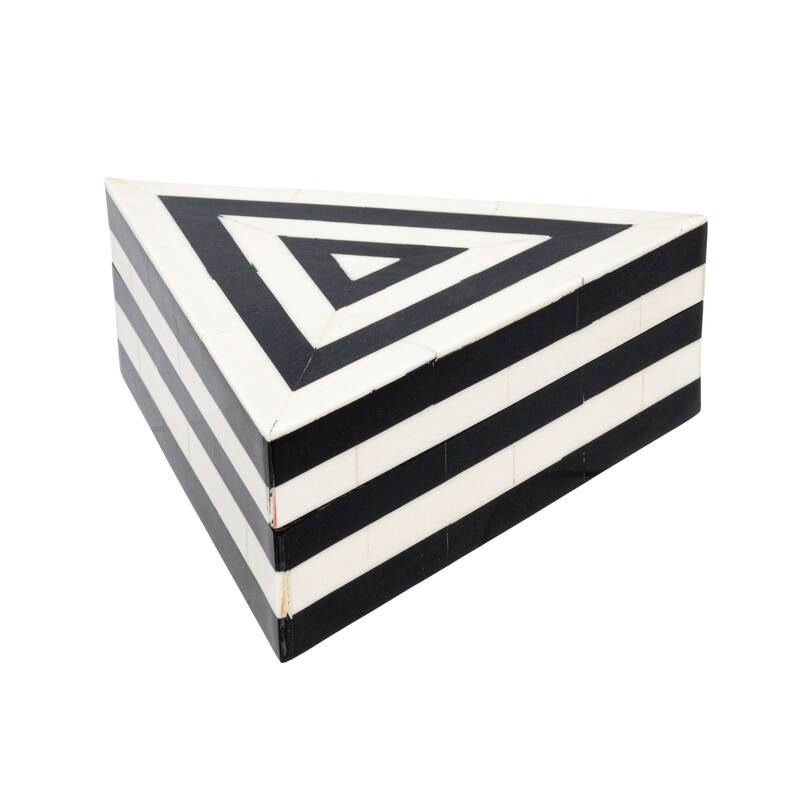 Striped Reclaimed Wood and Resin Triangular Box - 7.0"L x 6.0"W x 2.5"H