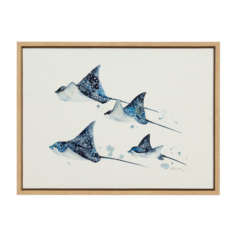 Kate and Laurel Sylvie Eagle Ray Family Framed Canvas by Cathy Zhang - 18x24 - Plastic - Brown