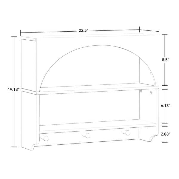 dimension image slide 0 of 2, Kids Curve Appeal Wall Shelf with 3 Hooks – White