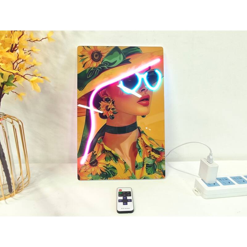 Fashion Girl LED Wall Art - Acrylic Lighted Artwork with Neon Effect, Stylish Illuminated Picture