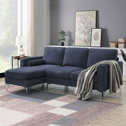 86" Sectional Sofa, L-Shaped Couch 3-Seat Sofa Sectional with Reversible Chaise and 2 Pillows
