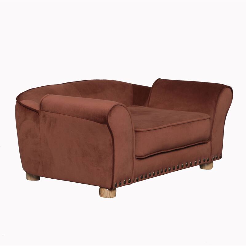 Critter Sitters 34-in. Faux Velvet Pet Bed Sofa for Medium-Sized Dogs and Cats in Brown