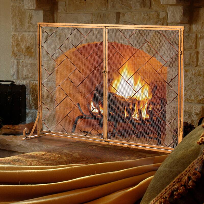 Costway 2-Panel Fireplace Screen w/ Double Door Fire Spark Guard - See Details