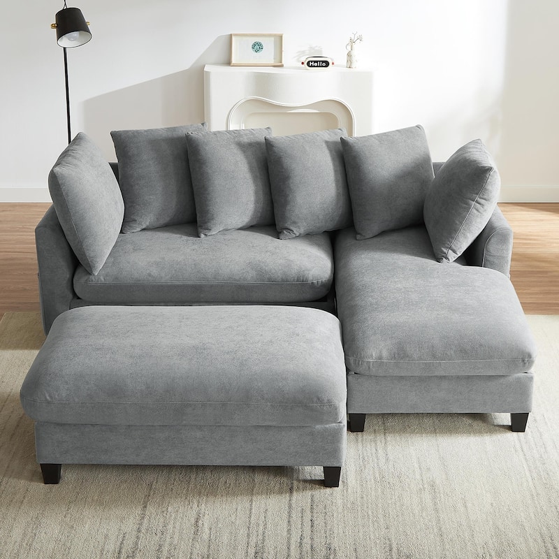 Roomfitters L-Shaped Sectional Sofa with Storage, Movable Ottoman and 6 Throw Pillows for Living Room