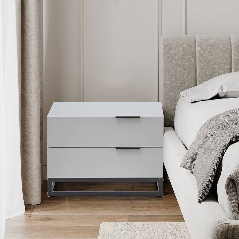 22" Grey white Nightstand with 2 Drawer , Small Dressers for Closet, Wood Storage Cabinet for Hallway Bedroom Entryway, Sofa