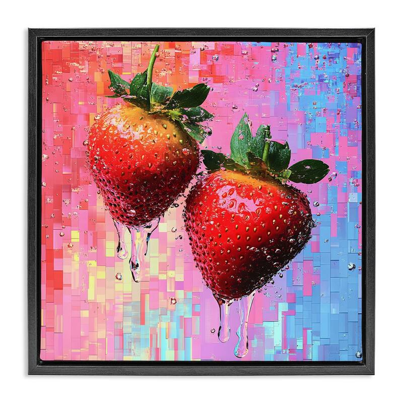 Stupell Lush Strawberries with Water Drip Framed Floater Canvas Wall Art Design By LSR Creative Studio - 25 x 25 - Black