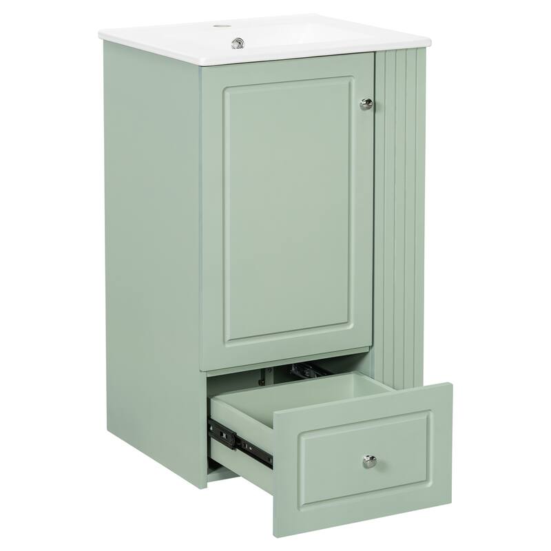 Roomfitters 20" Bathroom Vanity with Sink, Soft-Close Drawer, Side Open Shelves & Pinewood Towel Bar