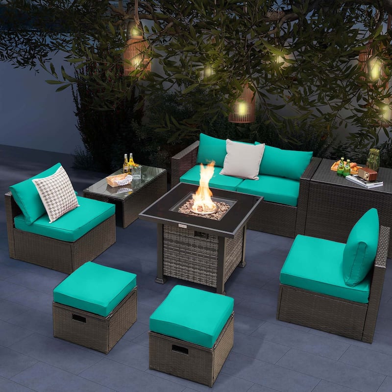Costway 9 Pieces Patio Furniture Set with 50,000 BTU Propane Fire Pit - See Details