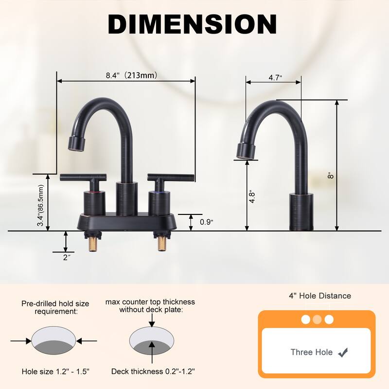 WOWOW 4 in. Centerset Double Handle High Arc Bathroom Faucet