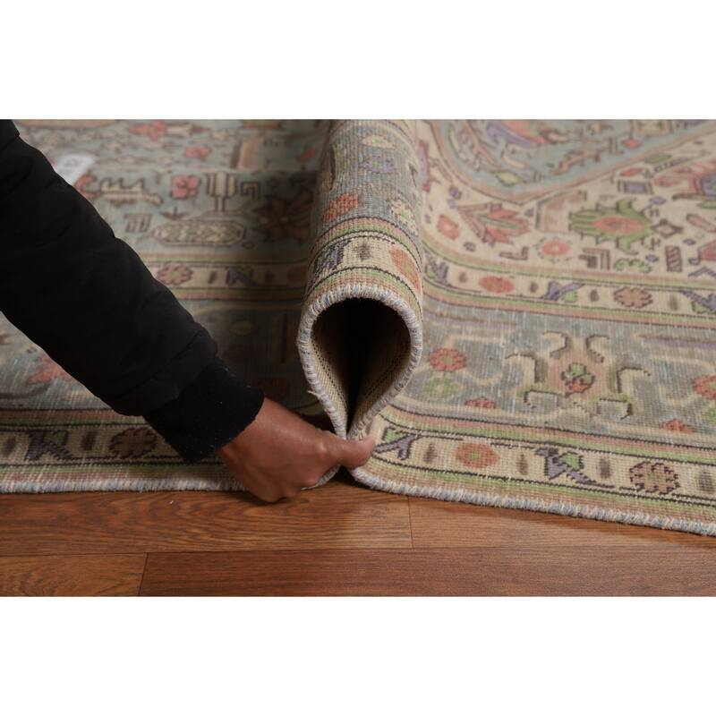 Blue Tabriz Persian Area Rug Hand-Knotted Geometric Wool Carpet - 8'0"x 11'0"