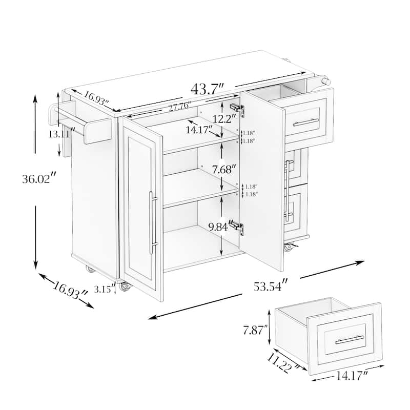 Kitchen Island with Spice Rack, Towel Rack and Extensible Solid Wood