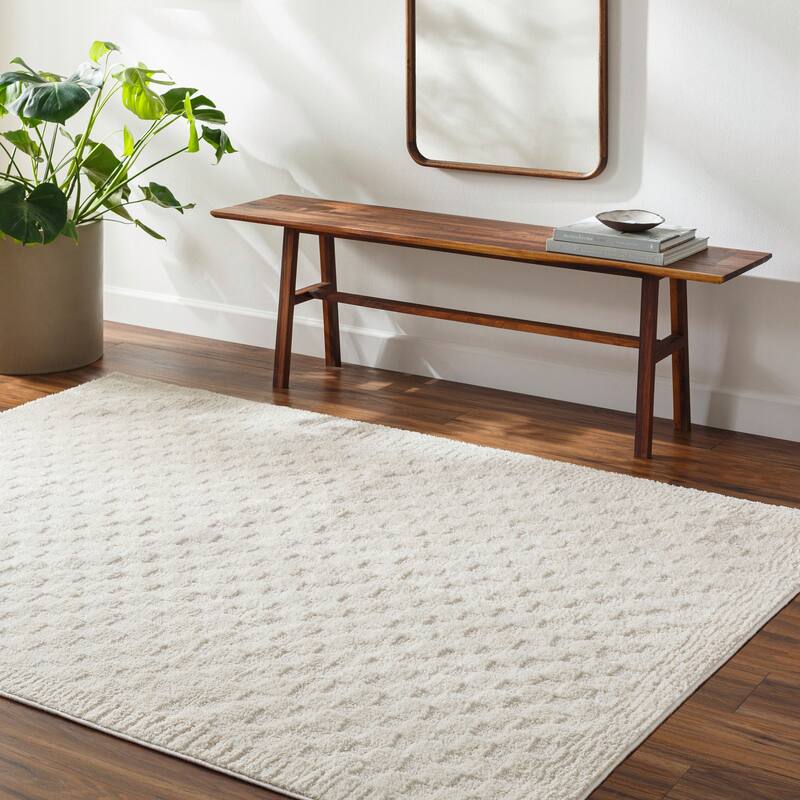 Livabliss Freud Mod Checkered & Striped Area Rug - 6' 7" x 9' - Cream