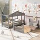 preview thumbnail 3 of 16, Twin Over Twin House Bunk Bed with Convertible Slide and Ladder, Detachable into Two Twin Beds - Fun Playhouse Design for Kids