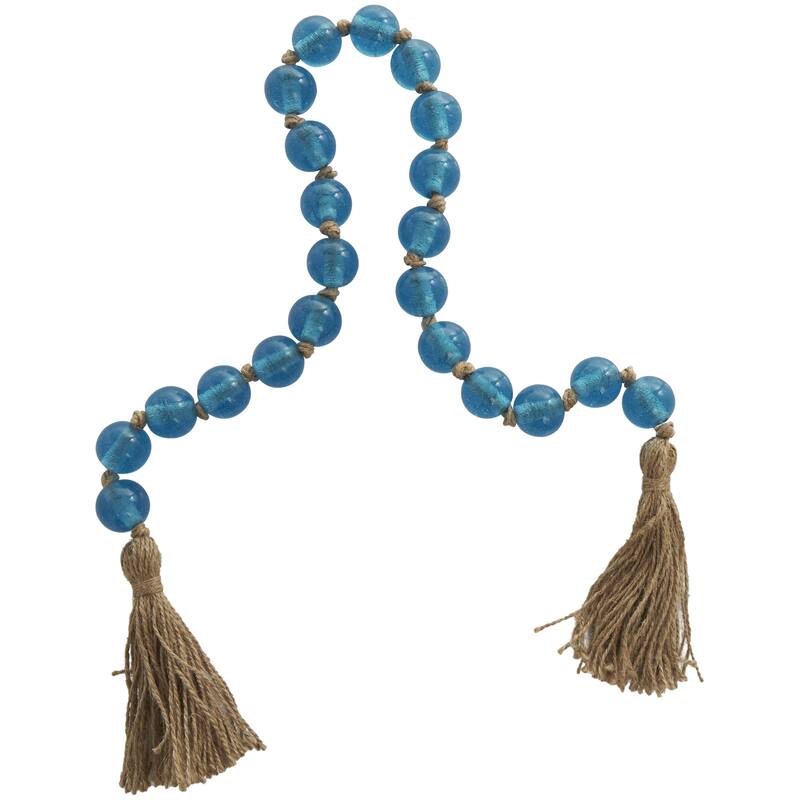 Glass Handmade Round Frosted Beaded Garland with Tassel with Knotted Brown Jute