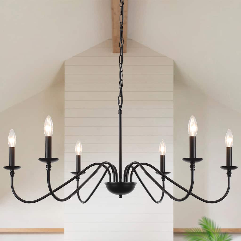 6-Light Rustic Candle Chandelier, Traditional Chandelier , Metal Ceiling Light for Dining Room Living Room Bedroom Kitchen