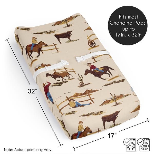 Sweet Jojo Designs Tan Brown Western Cowboy Boy Changing Pad Cover Sheet Wild West Southern Charm Country South Horse Cow Animal