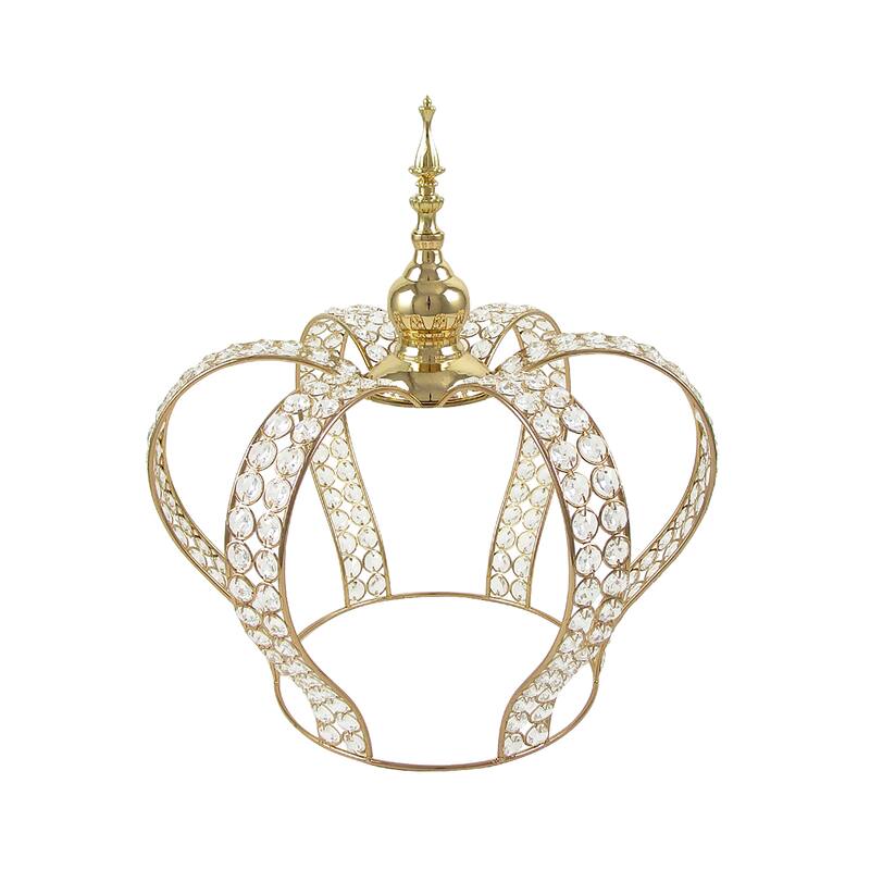 Crystal Bead Crown Decor Centerpiece Accent Piece Tabletop - 16.25" H x 15.25" D - Gold