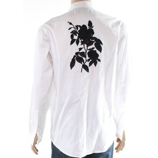 Shop Inc White Mens Size Large L Rose Embroidered Button Down Shirt Free Shipping On Orders Over 45 Overstock 27000690