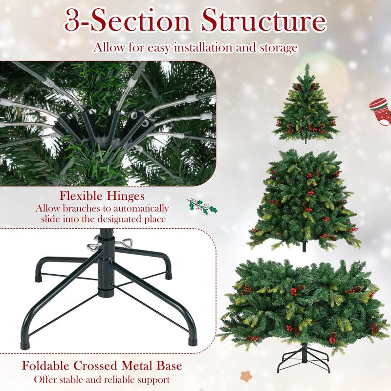 Costway 5/6/7/8 FT Artificial Christmas Tree with 250/370/500/650 RGB - Green - See Details