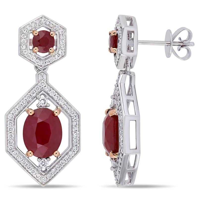 Miadora 4.92ct TGW Ruby and 5/8ct TDW Diamond Dangle Earrings 14k Two-Tone Gold