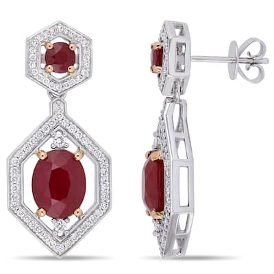 Miadora 4.92ct TGW Ruby and 5/8ct TDW Diamond Dangle Earrings 14k Two-Tone Gold
