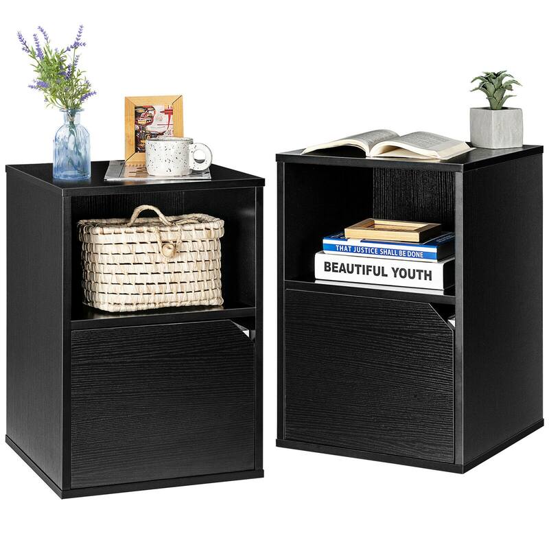 Gymax Set of 2 Nightstands Side End Table Storage Cabinet Shelf Living