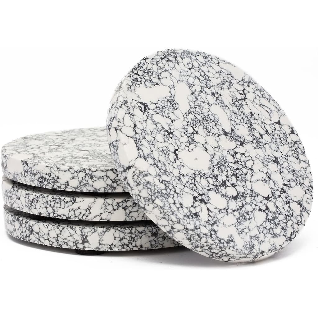 4 Pack Black Grey & White Round Resin Coasters 4.75" Round Heat Tolerant Protects Surfaces Easily Wipes Clean